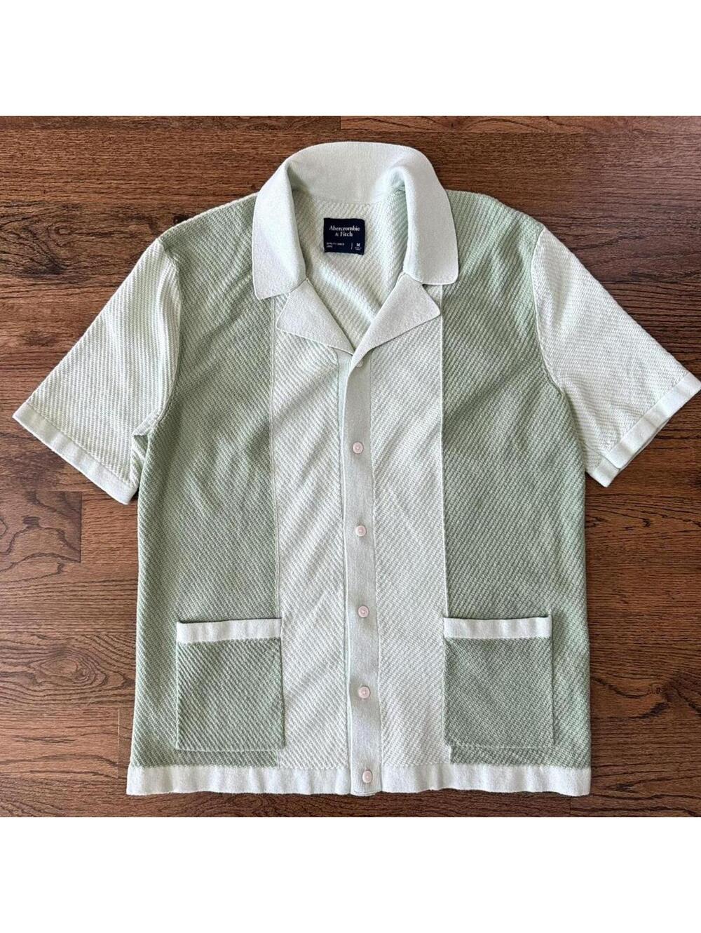 💚 Abercrombie & Fitch Textured Knit Camp Shirt — Men’s M - Picture 2 of 6